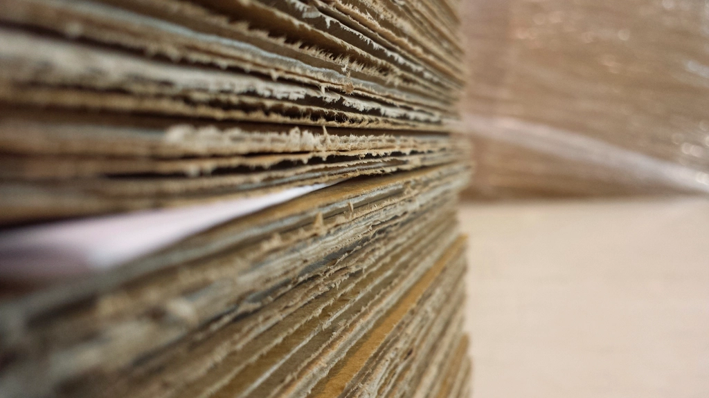 Close view of stacked corrugated board used for bundling
