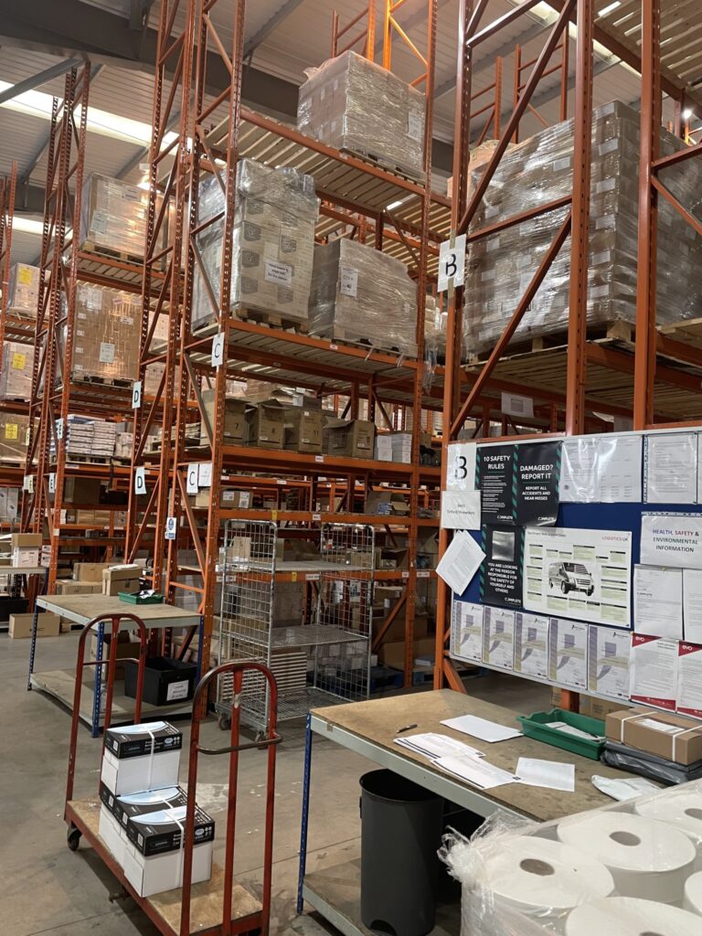 Inspection bench with stock trolleys and checking area